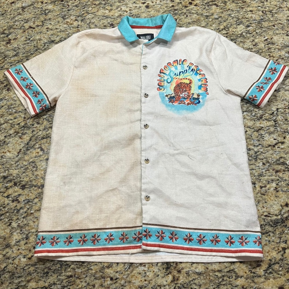 Malibu by Drill Clothing Co Mens California Dreamin Tiger Graphic Shirt Medium